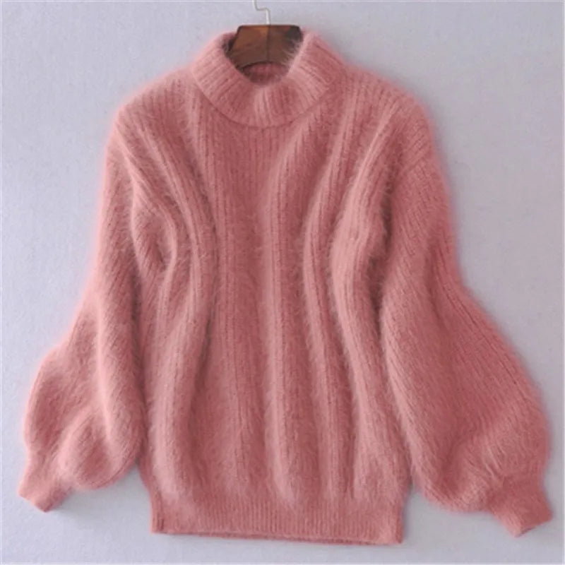 Brenda | Pull-over de style angora vintage : tricoté de manière lâche et unie.