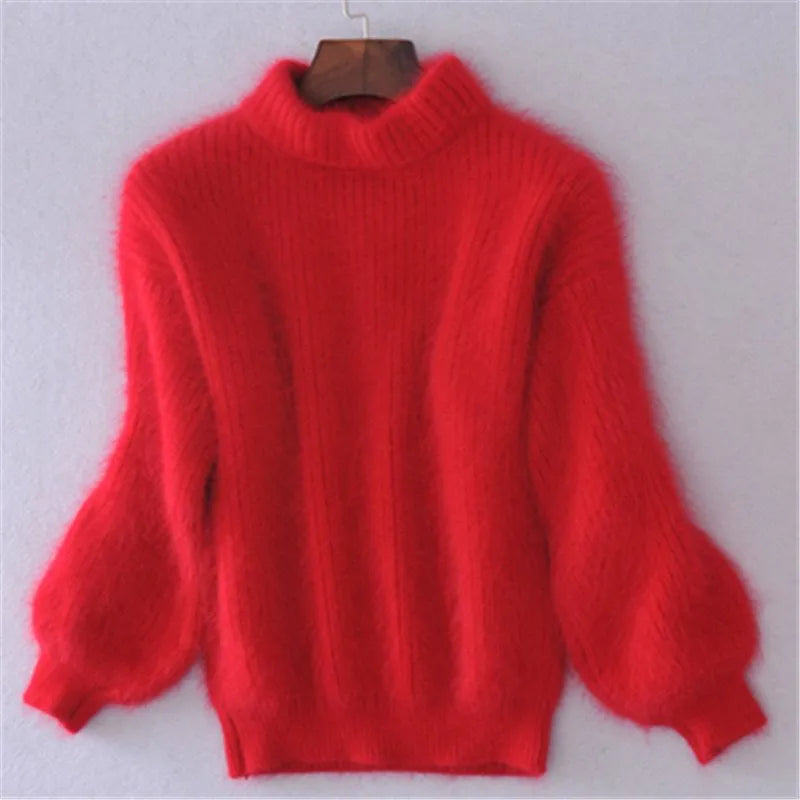 Brenda | Pull-over de style angora vintage : tricoté de manière lâche et unie.