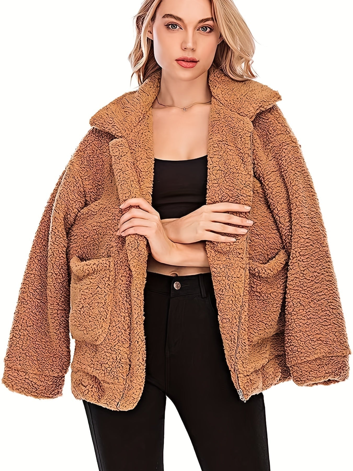 Yessenia - manteau teddy zippé élégant