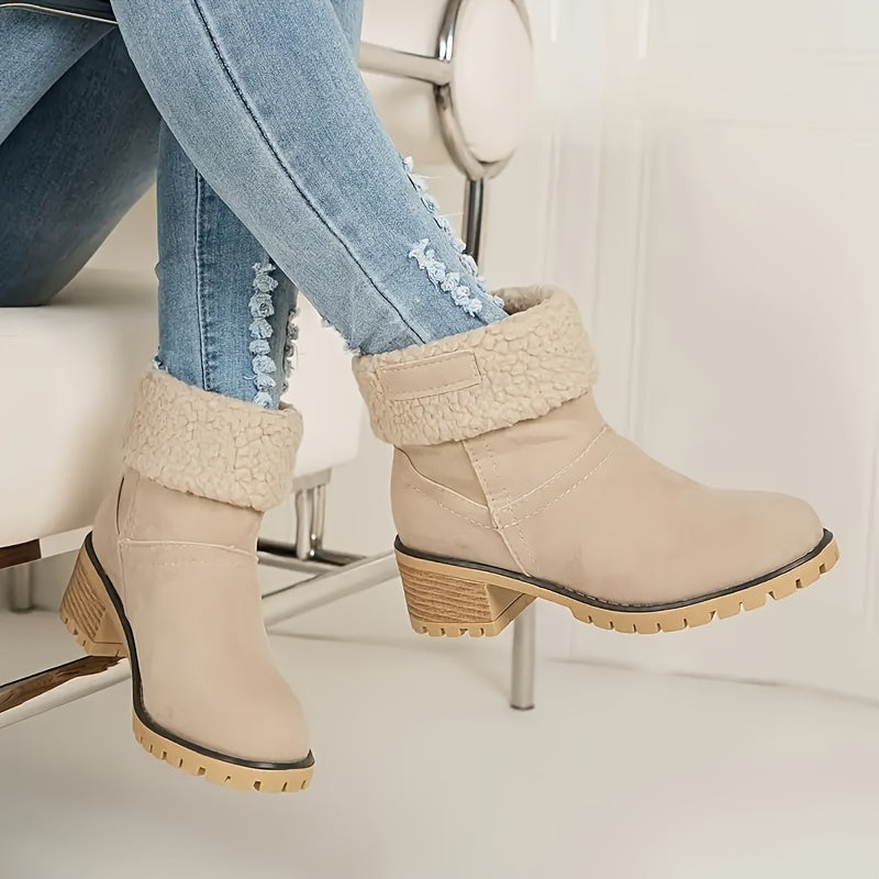 Lotte | Bottines doublées de peluche à talon épais de couleur unie