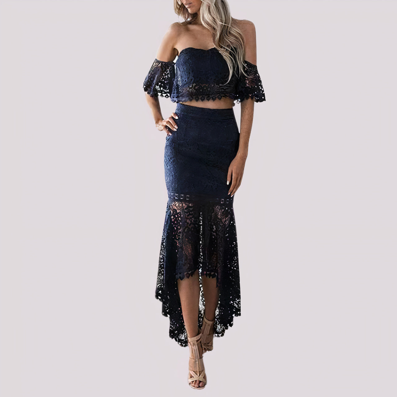 Robe deux pièces avec épaules dénudées en dentelle crochetée - Ailana