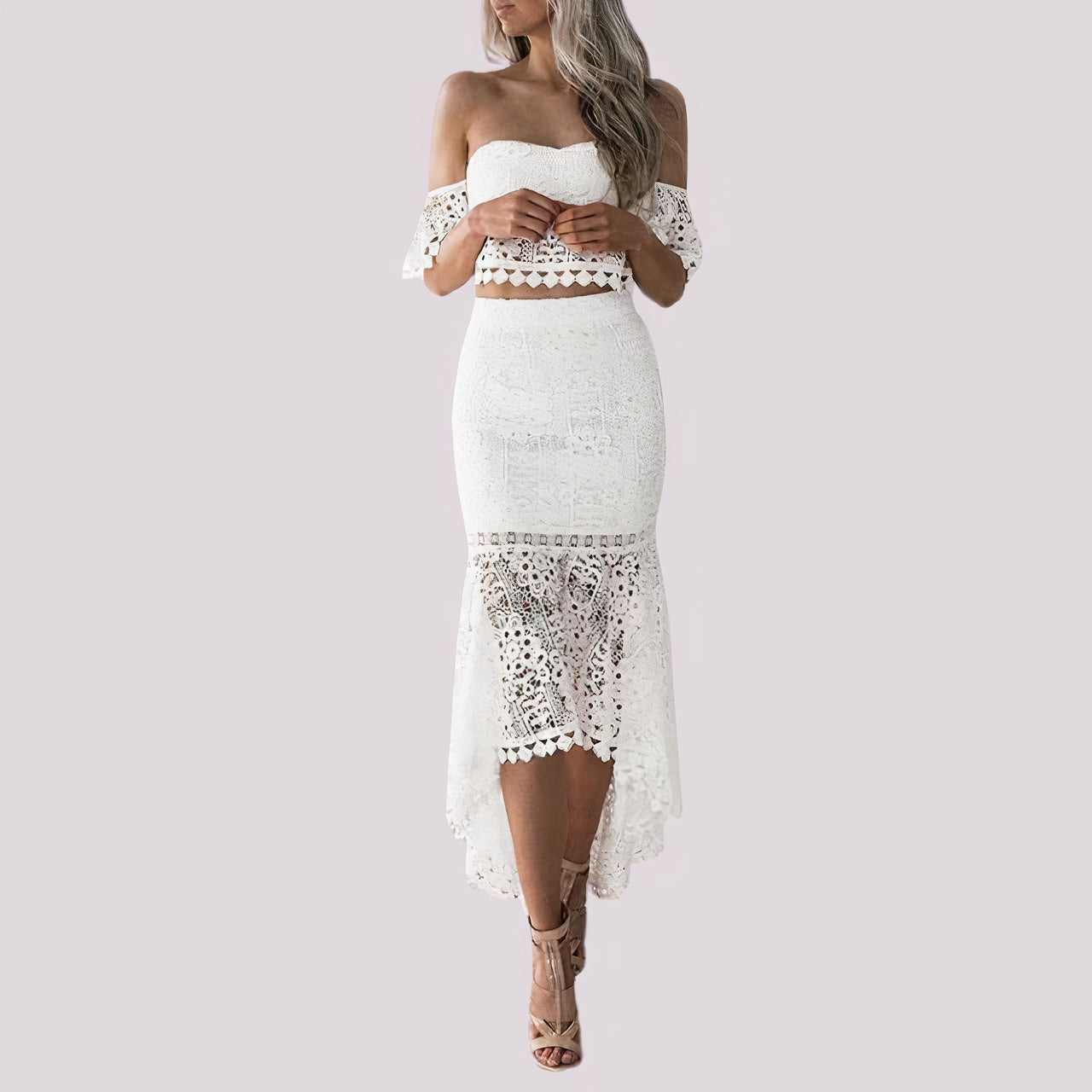 Robe deux pièces avec épaules dénudées en dentelle crochetée - Ailana