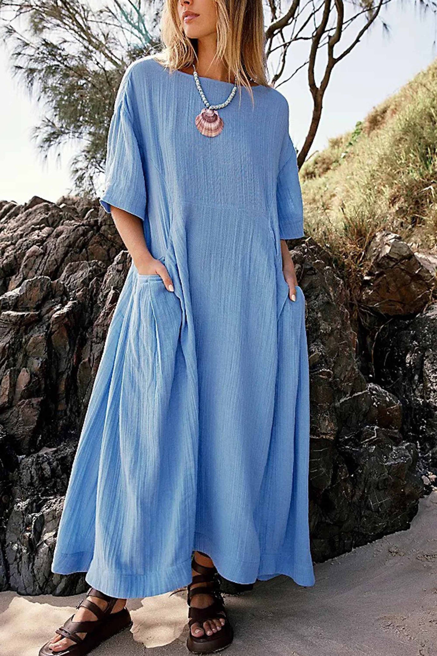 Melinda - Robe tendance ample à manches courtes froissées pour les grandes tailles