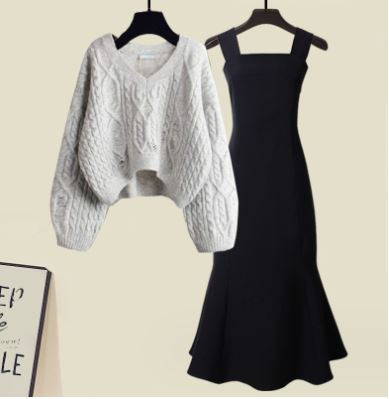 Amelia - Ensemble deux pièces en tricot de haute qualité avec pull et robe sirène pour femme