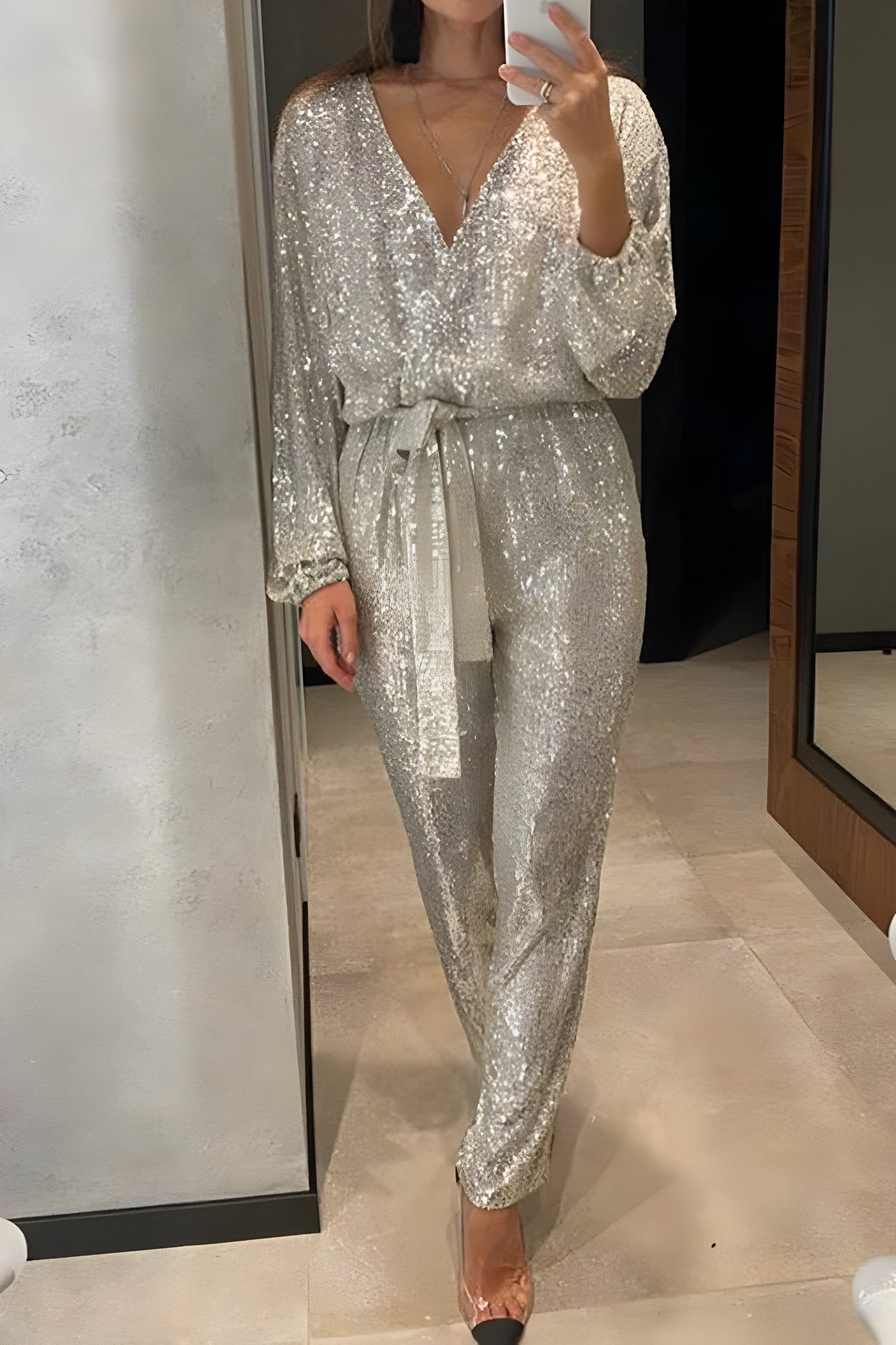 Rhylis | Paillettes combinaison avec col en V pour femmes