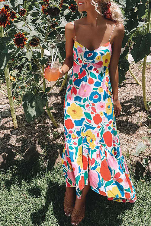 Twyla - Meridress Robe longue à encolure en V avec bretelles spaghetti et imprimé floral