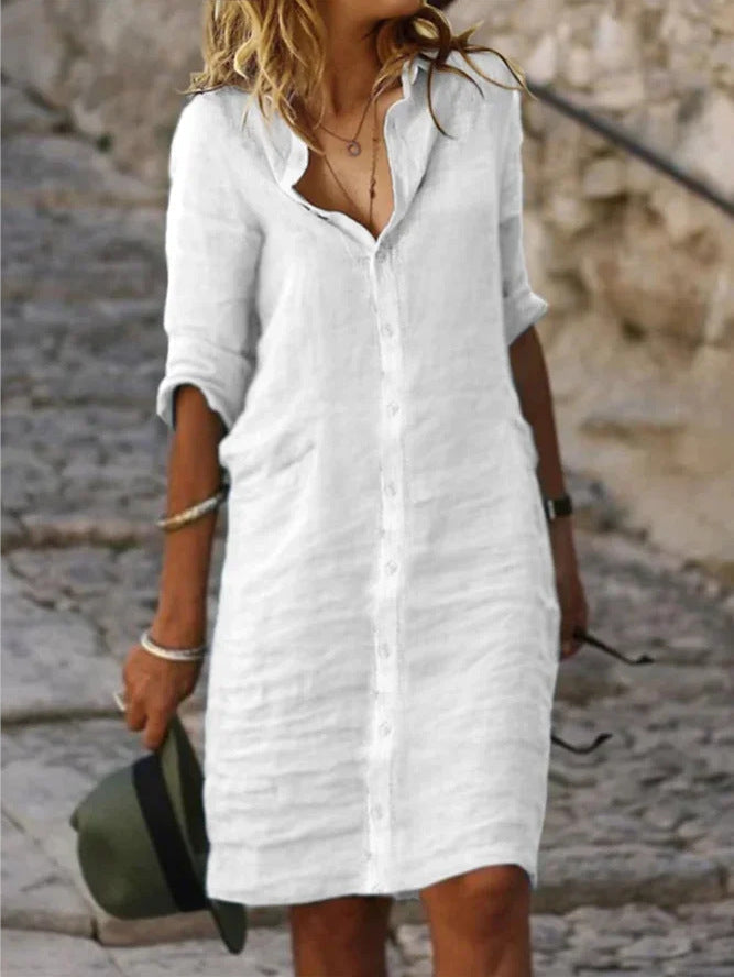 Coco - Chapel Button Robes à demi-manches unies Hermosos
