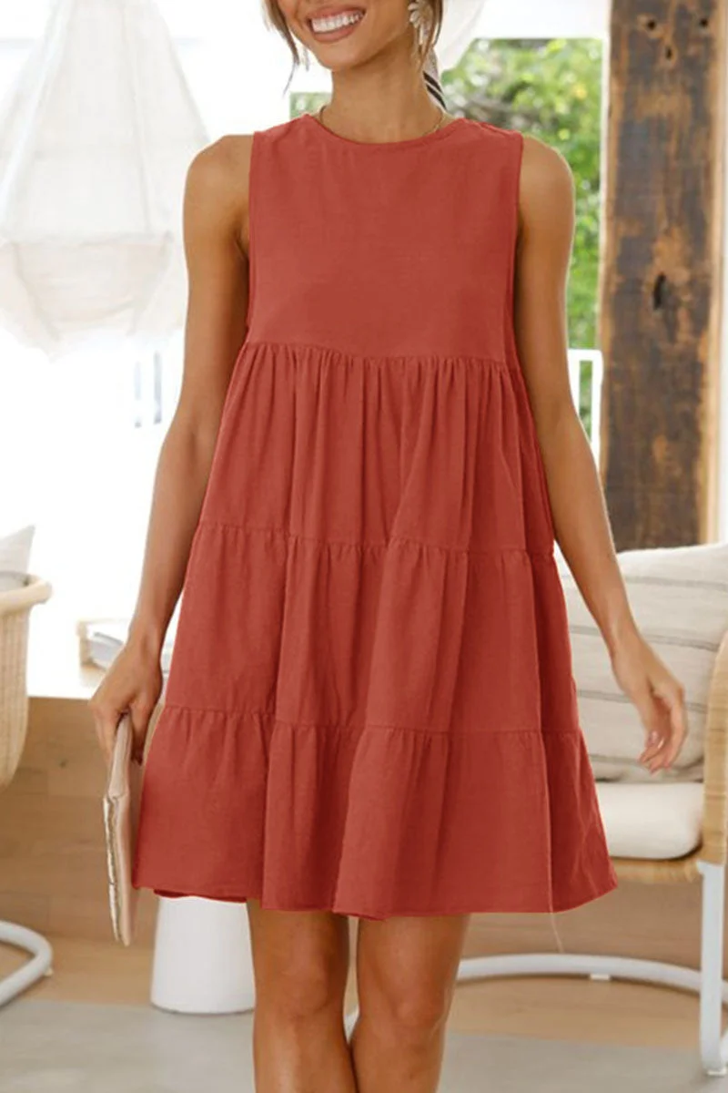 Kaylani - Robes princesse à col rond avec patchs décontractés unis très tendance