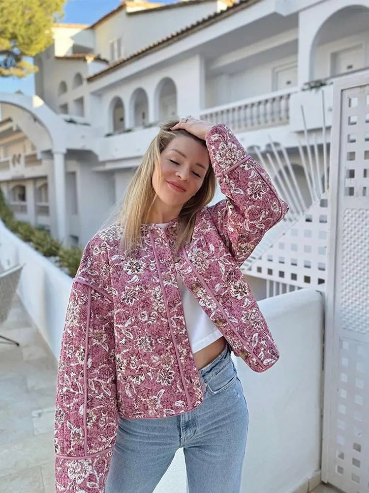 Graciela | Veste Femme Matelassée à Imprimé Floral Chic et Confort