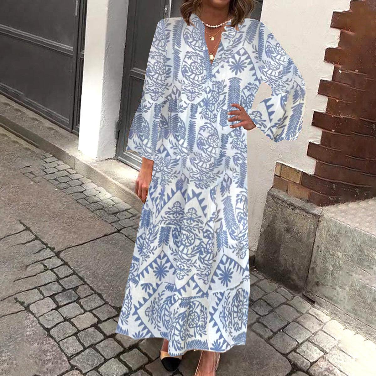 Robe longue à motif floral et manches longues