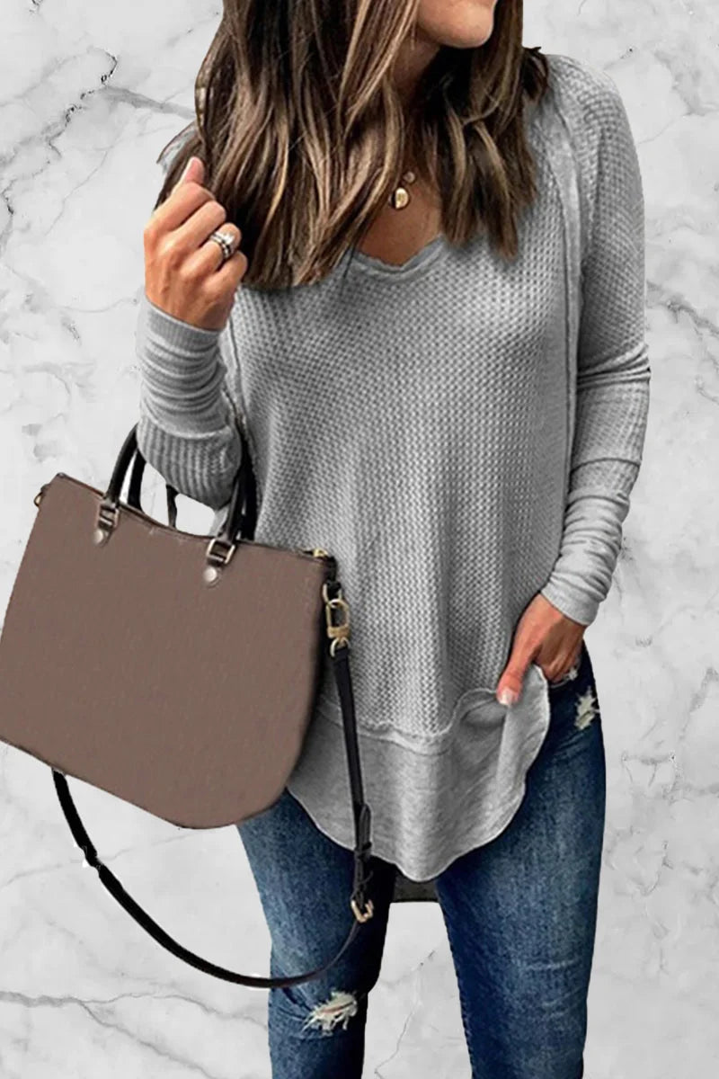 Pull élégant à col en V de couleur unie pour femme