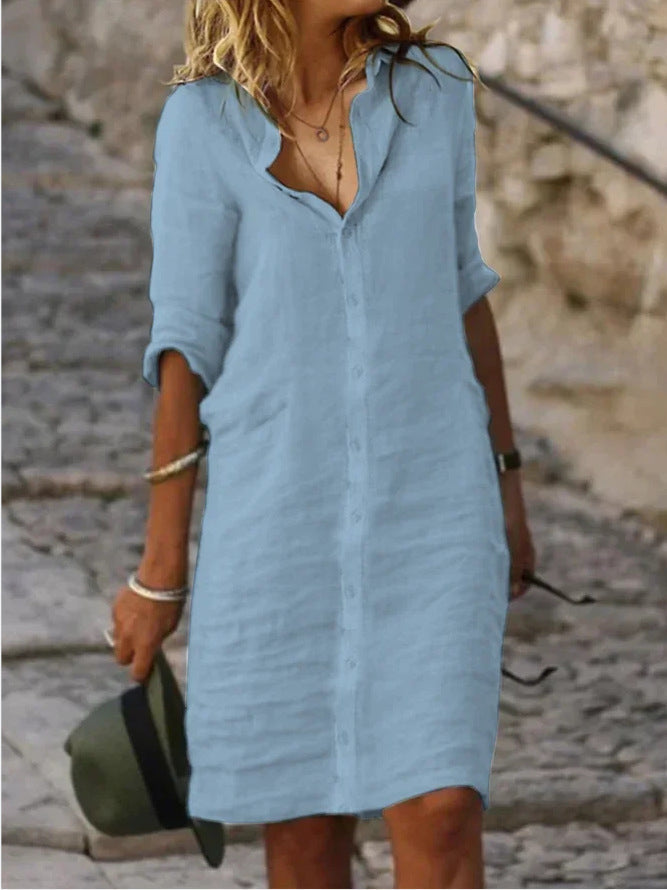 Coco - Chapel Button Robes à demi-manches unies Hermosos