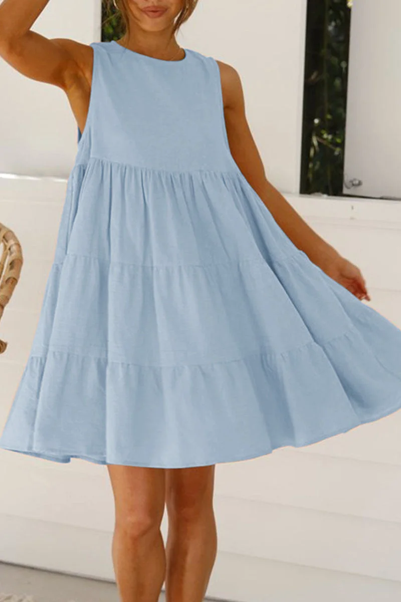 Kaylani - Robes princesse à col rond avec patchs décontractés unis très tendance
