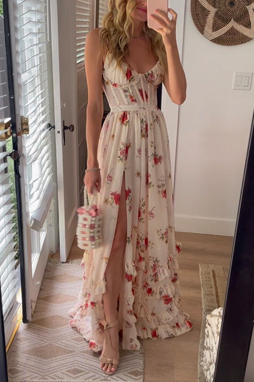 - Robe longue à motif floral
