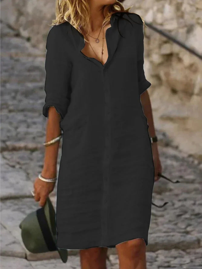 Coco - Chapel Button Robes à demi-manches unies Hermosos