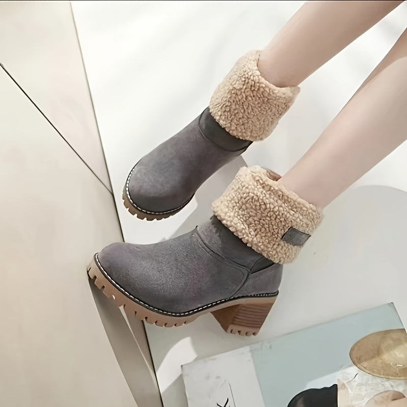 Lotte | Bottines doublées de peluche à talon épais de couleur unie