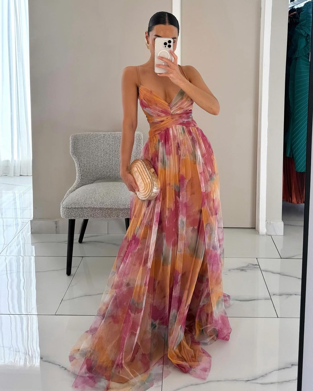 Robe longue élégante à imprimé floral