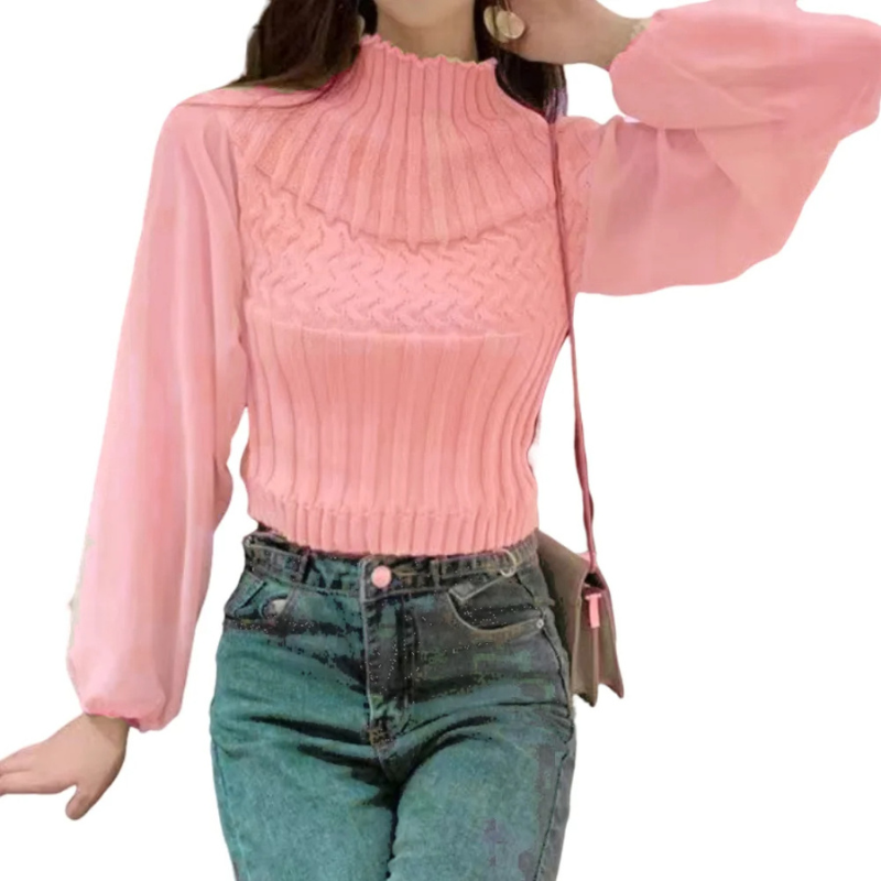 Zohra Sweater | Pull à col roulé et manches transparentes pour femmes