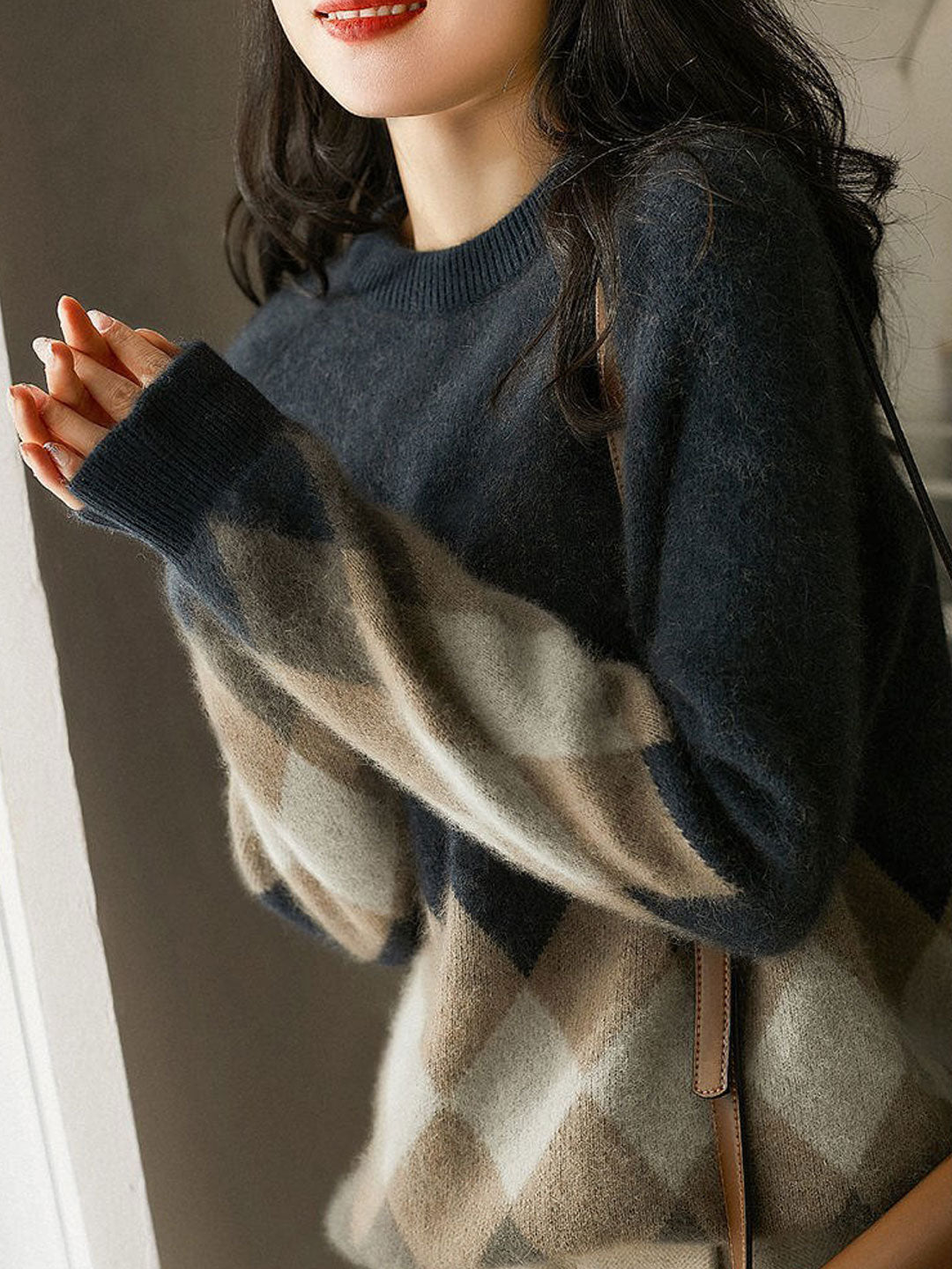 Weena Sweater | Pull en tricot décontracté avec motif à carreaux