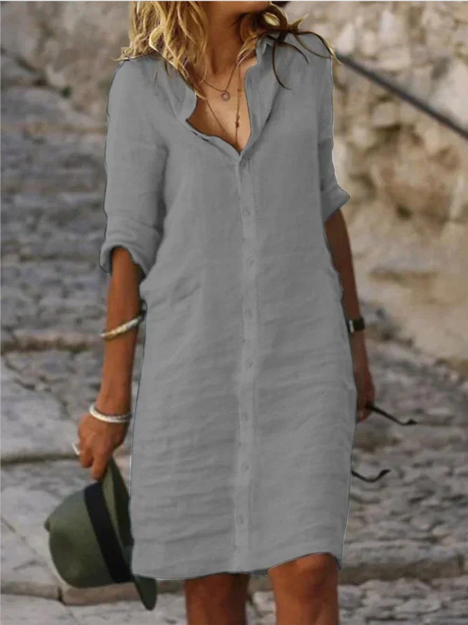 Coco - Chapel Button Robes à demi-manches unies Hermosos
