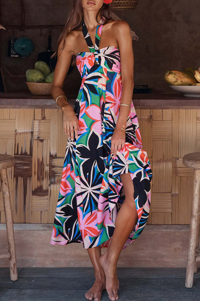 Olive - Robe dos nu bohème à imprimé floral