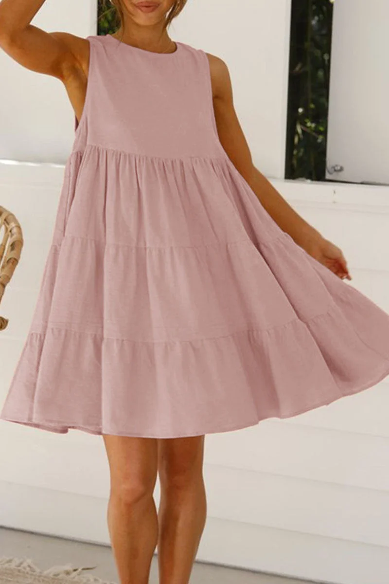 Kaylani - Robes princesse à col rond avec patchs décontractés unis très tendance