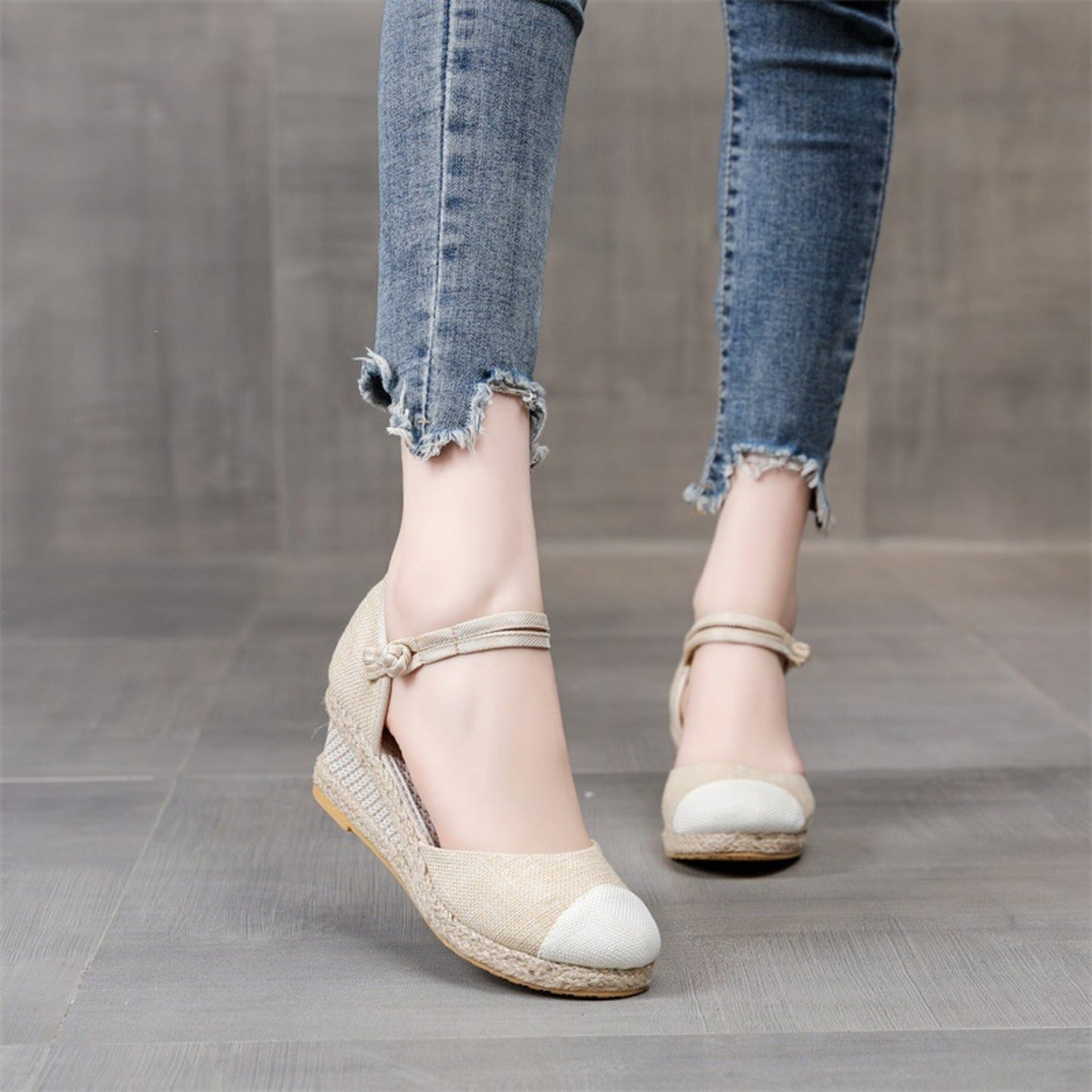 Sophie | Espadrilles avec bride de cheville et embouts contrastés