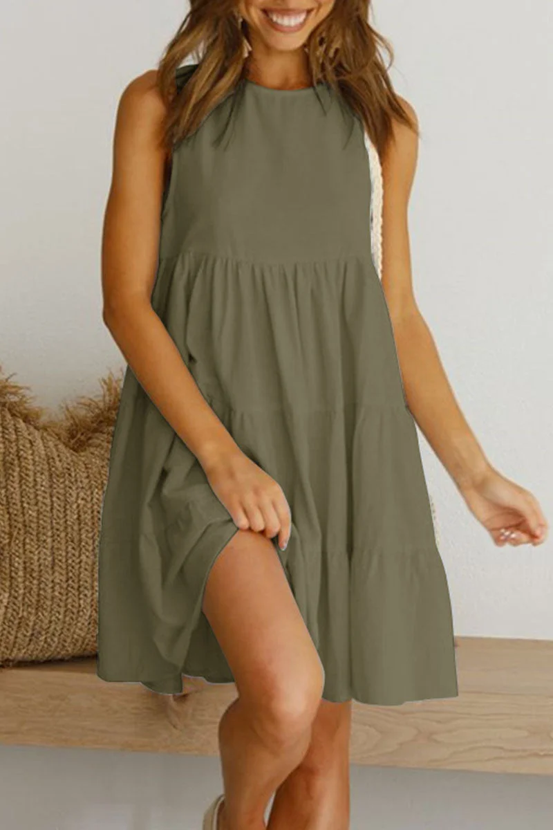 Kaylani - Robes princesse à col rond avec patchs décontractés unis très tendance