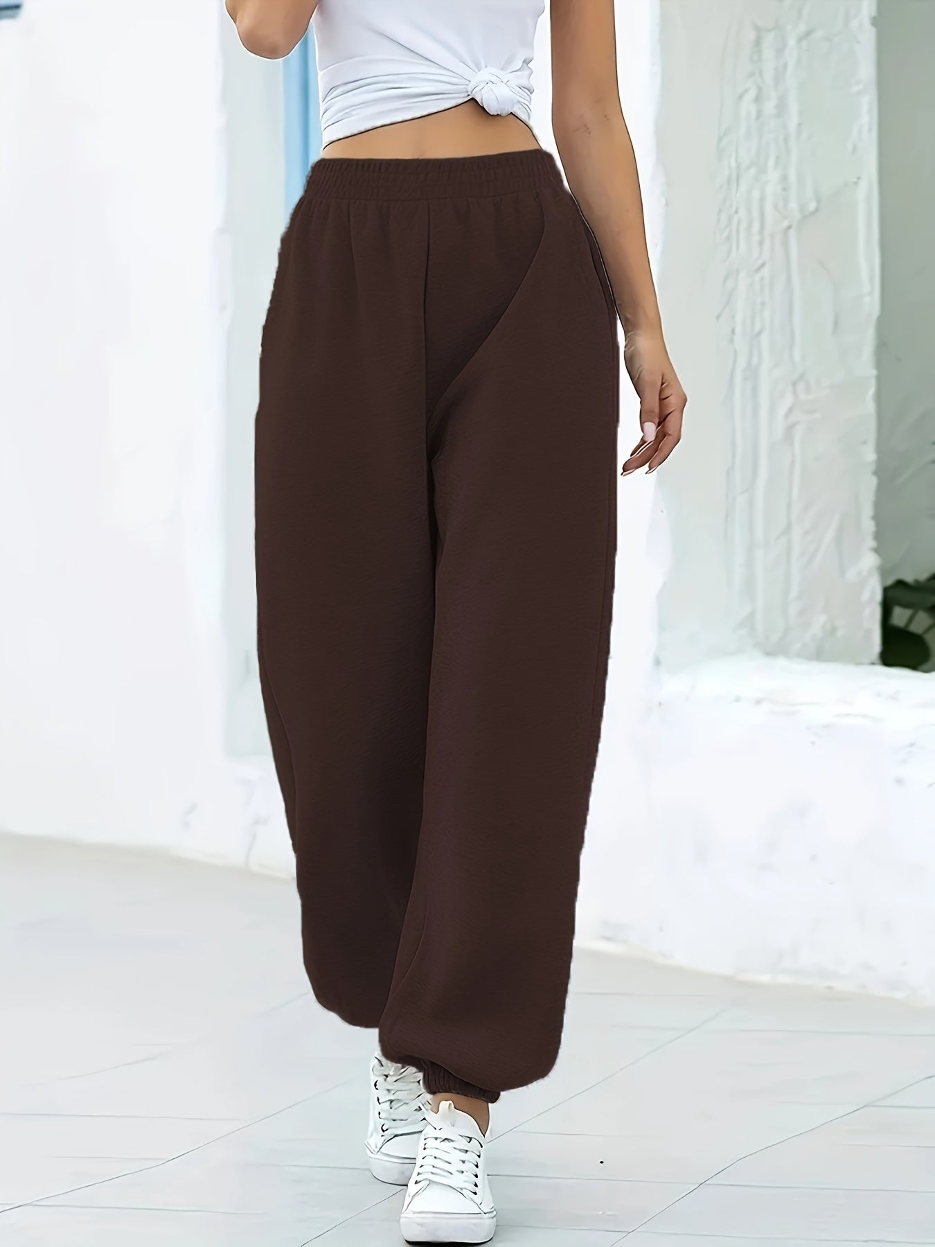 Femke | Pantalon de survêtement élastique taille haute uni