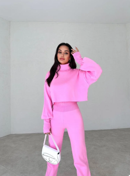 Anneliese - Ensemble Pull à Col Roulé en Tricot et Pantalon pour Femmes