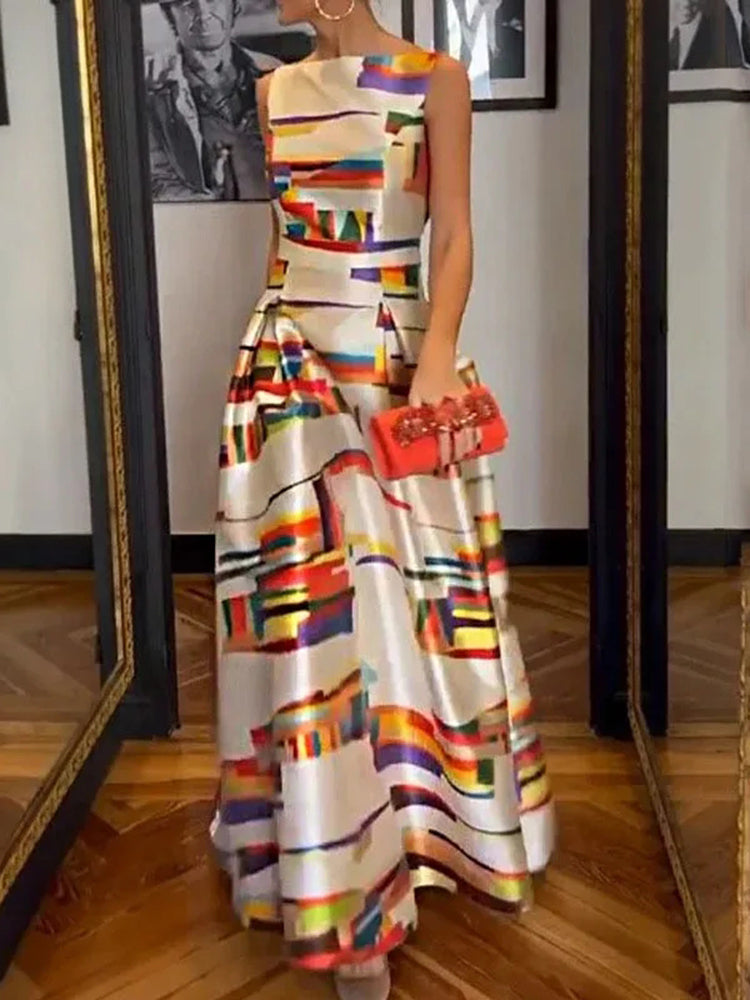 Robe longue à imprimé géométrique