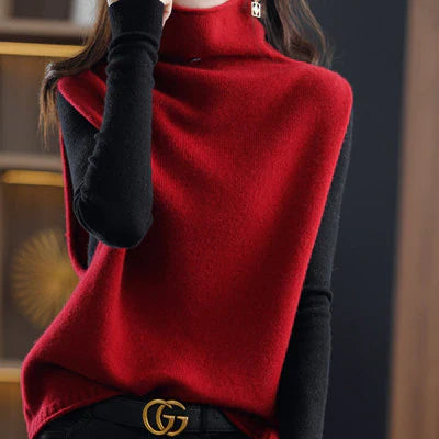 Gilet Sans Manches Femme – Col Roulé, Coupe Ample, Tricoté, Automne/Hiver