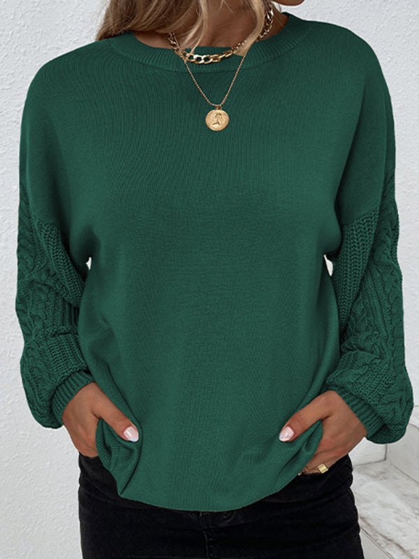 Pull à Col Rond en Tricot Torsadé à Manches Longues en Couleur Unie pour Femme