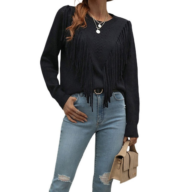 Sophie - Pull d'Automne Stylé avec Franges pour Femmes