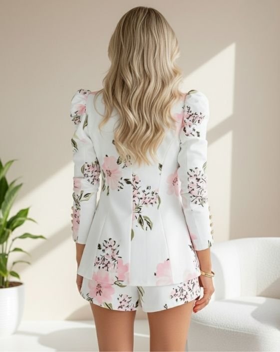 Abigail | Blazer Femme Croisé Imprimé Floral à Manches Bouffantes