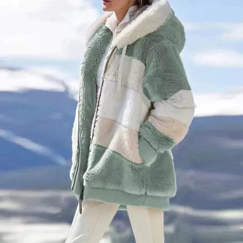 Alice - 2024 Kuschelige Tweed-Kapuzenjacke mit Plüsch-Woll-Futter