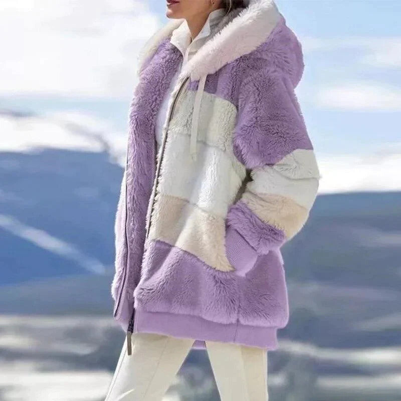 Alice - 2024 Kuschelige Tweed-Kapuzenjacke mit Plüsch-Woll-Futter
