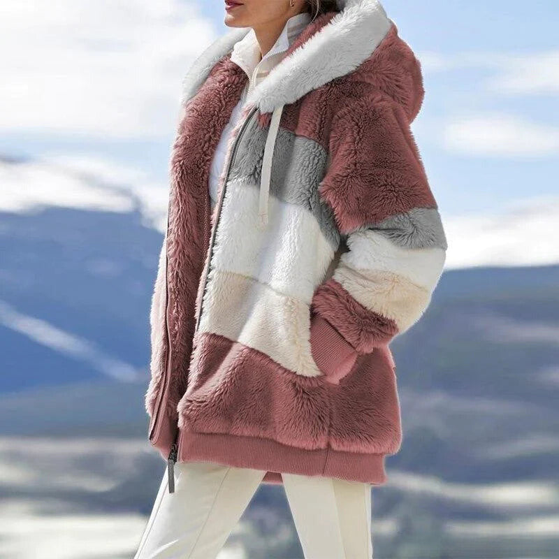 Alice - 2024 Kuschelige Tweed-Kapuzenjacke mit Plüsch-Woll-Futter