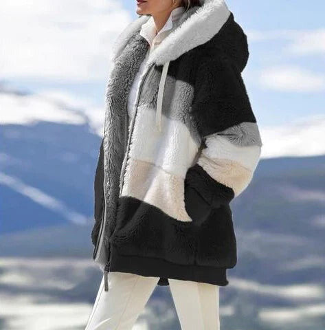 Alice - 2024 Kuschelige Tweed-Kapuzenjacke mit Plüsch-Woll-Futter