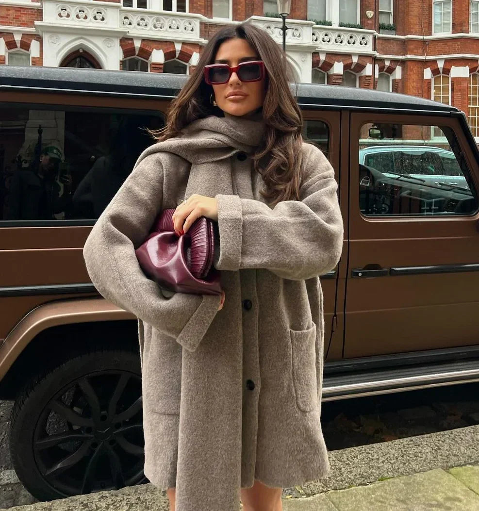 Nori - veste tricotée ample avec écharpe