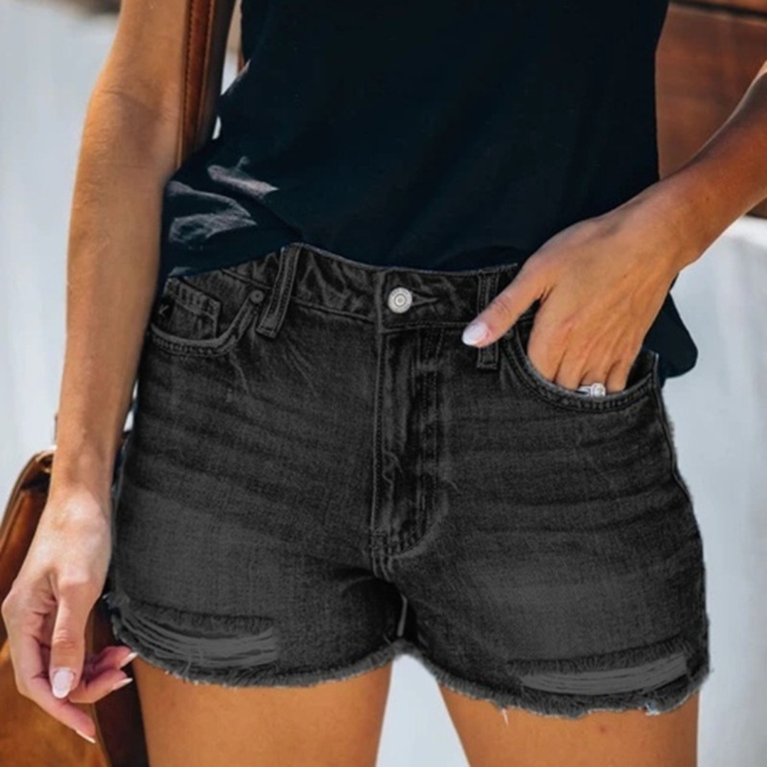 Violaine - Short d'été en jean pour femmes avec franges ludiques