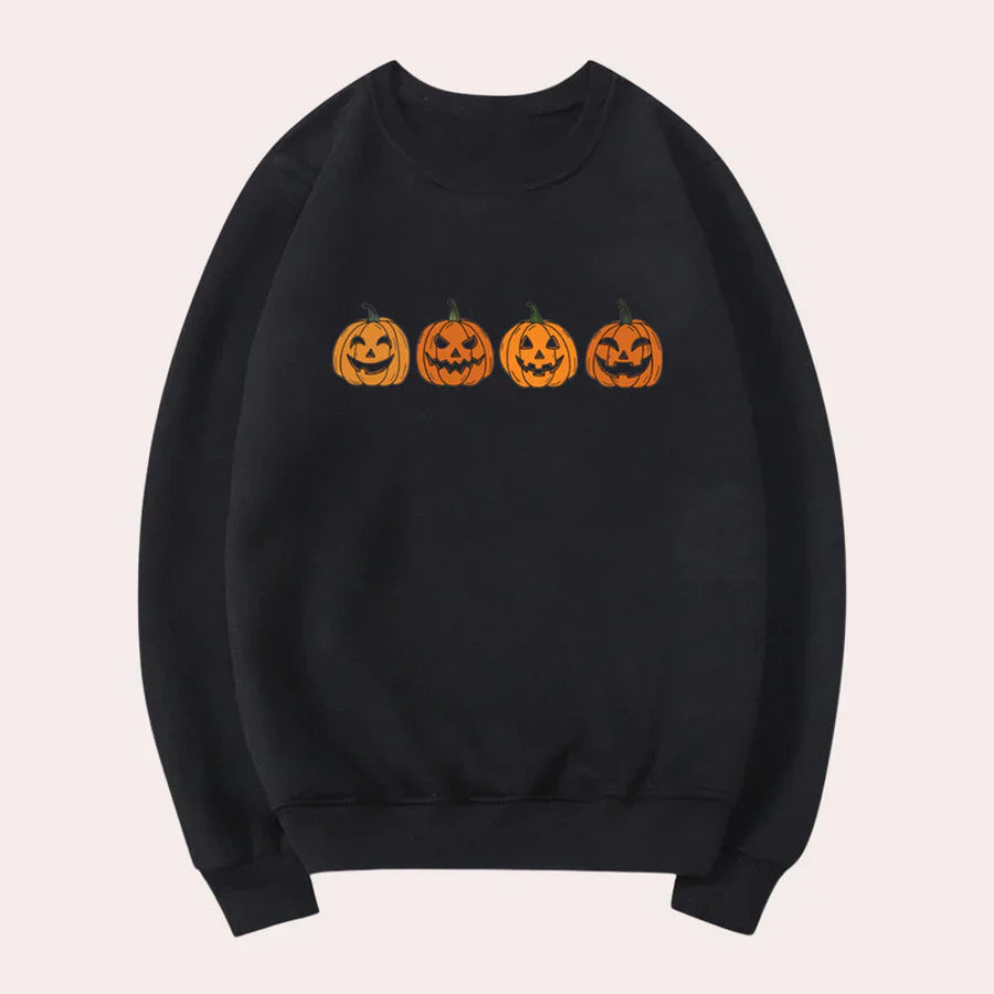 Afra - pull halloween femme col rond motif citrouille