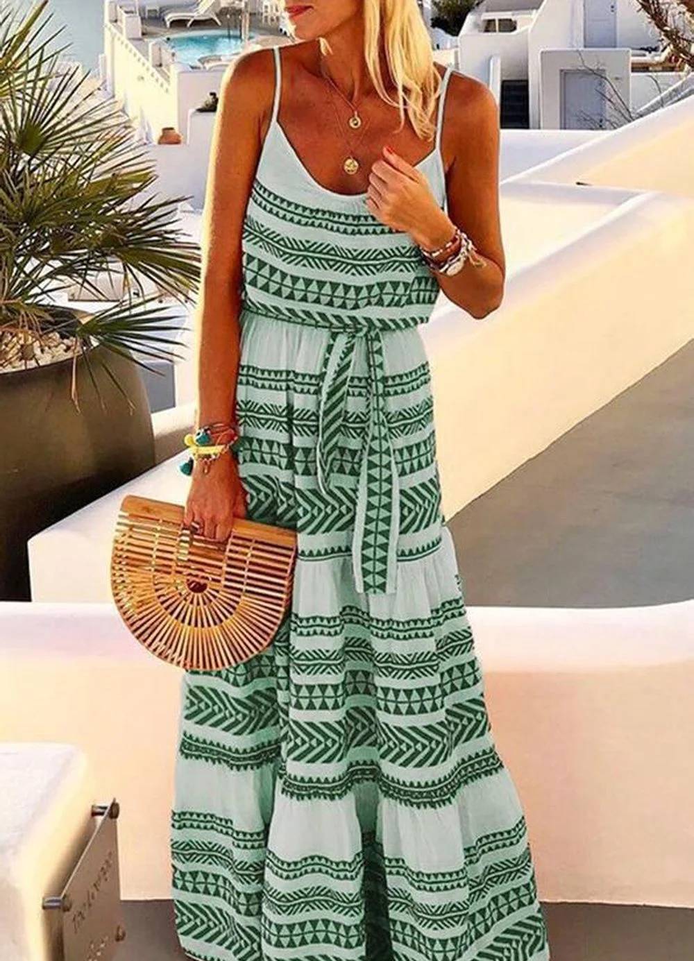 Cami - Robe sans bretelles à encolure en V avec imprimé géométrique bohème