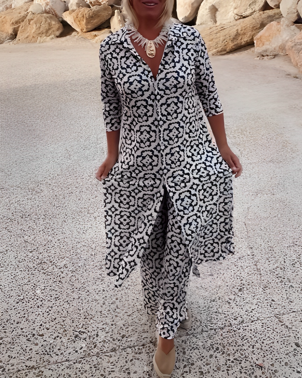 Robe élégante à imprimé géométrique