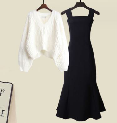 Amelia - Ensemble deux pièces en tricot de haute qualité avec pull et robe sirène pour femme