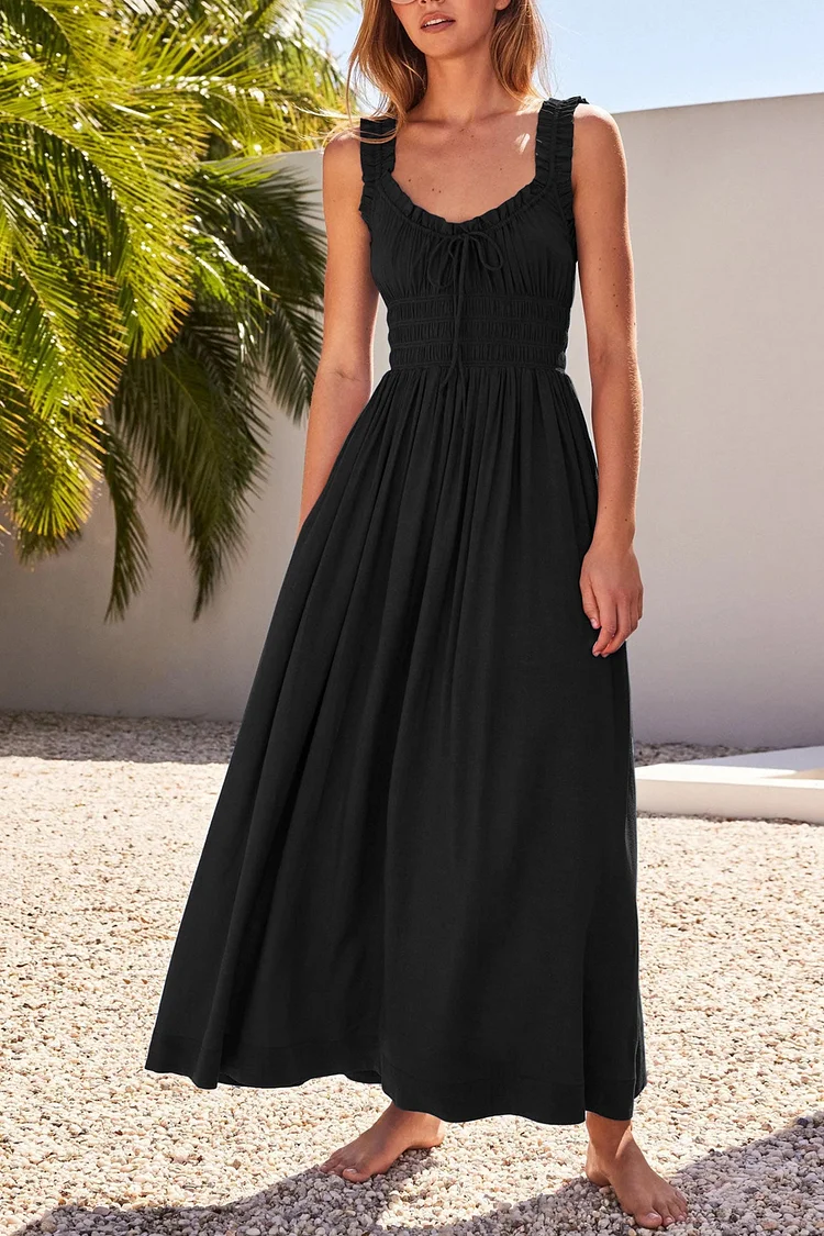 Carson - Robe midi à encolure en V smockée avec nœud