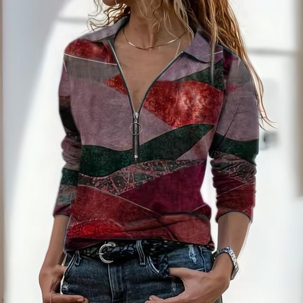 Celia - Polo zippé géométrique décontracté