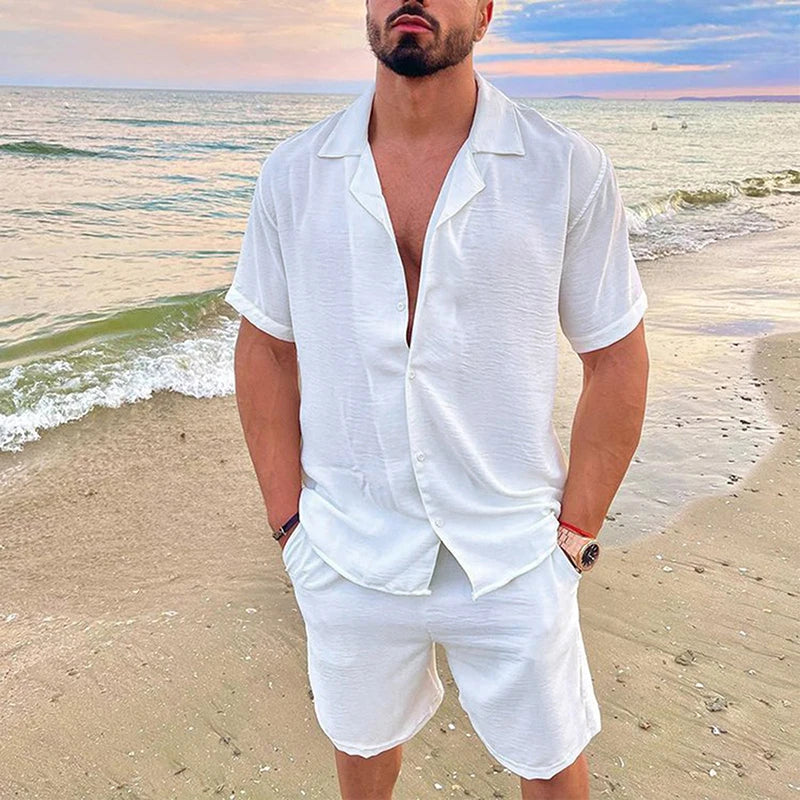 Ensemble Homme en Lin Blanc avec Chemisier et Short - Saylor