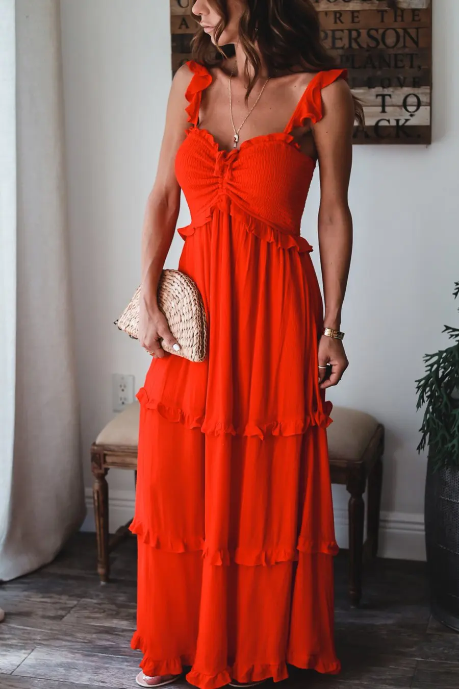 Gabrielle - Tunique femme avec encolure en V Robe d'été Maxi