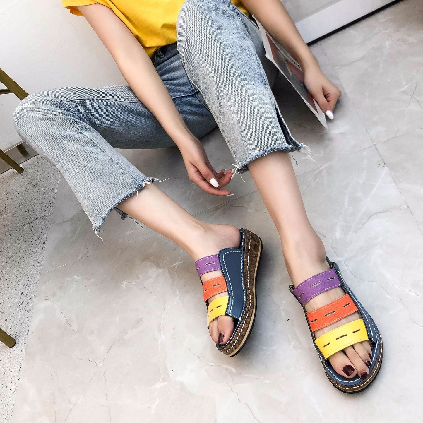Sophia | Sandales tricolores de soutien confortables pour femmes